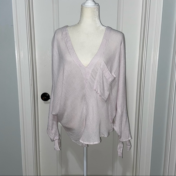💕 Free People Morning Solid White (Slight Pink Tone) Long Sleeve Top Large - Picture 7 of 15